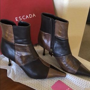 Escada Brown/Animal Print Patchwork Boot.